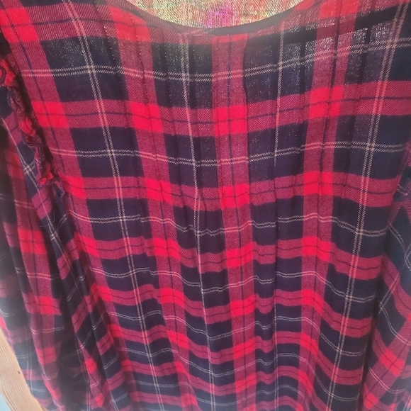 Fenomenon Red Plaid Holiday Ruffled Long Sleeve Sz. 3X Blouse Tunic - Picture 6 of 10